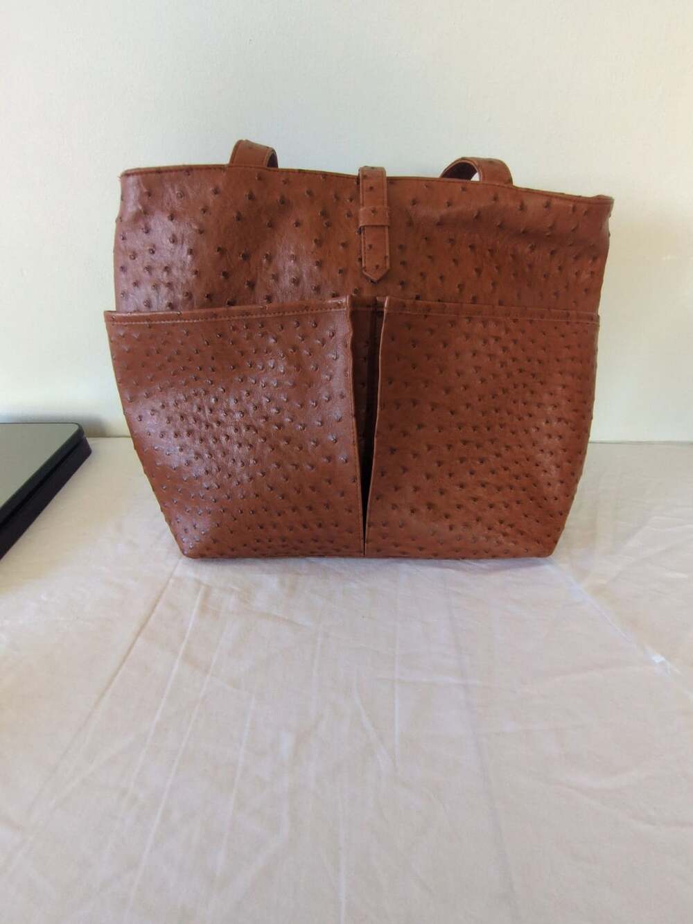 Sachi Brown Ostrich Pattern Insulated Cooler Tote Bag Handbag